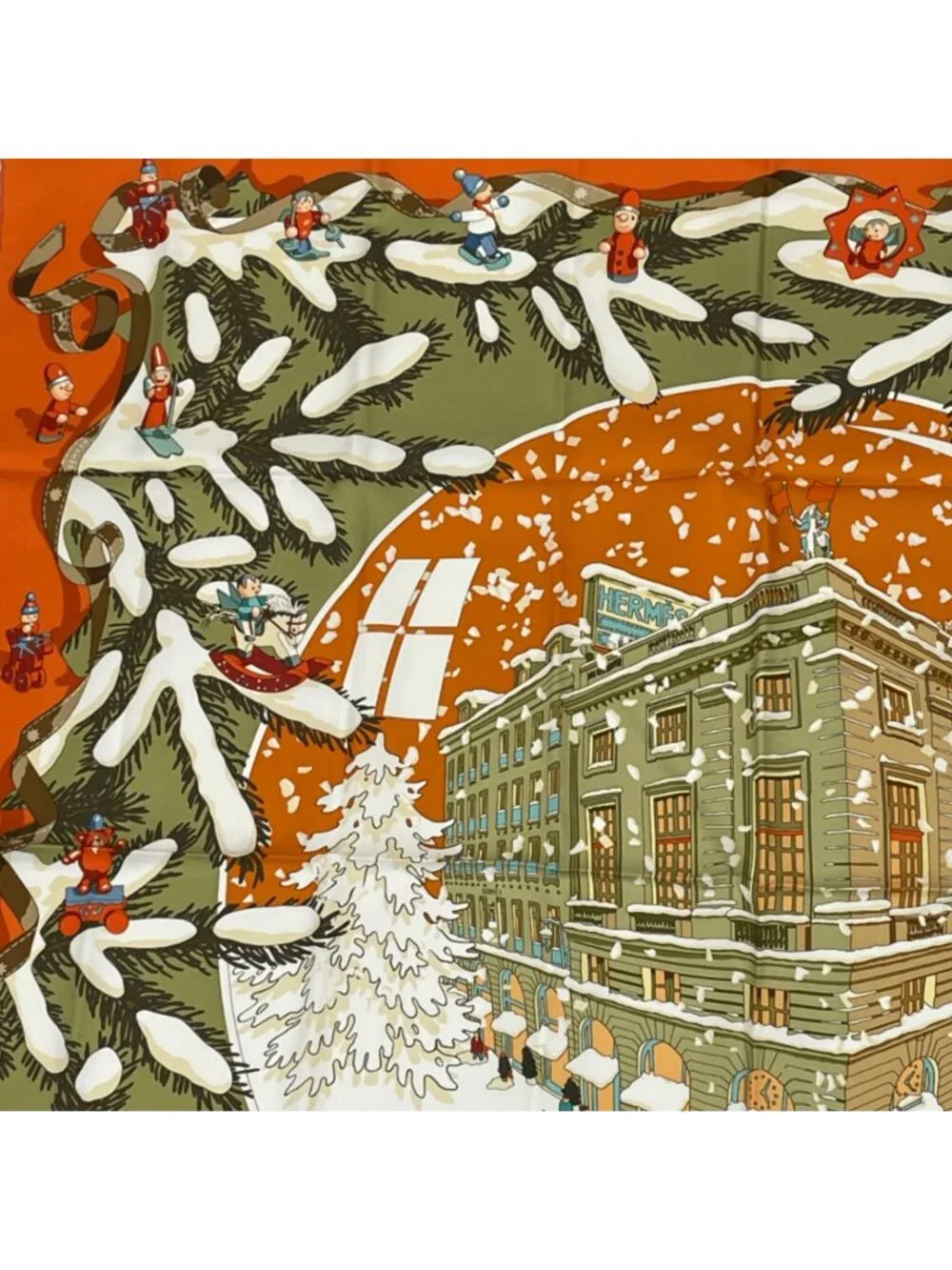 Hermes Carre 90 Noel Au 24 Faubourg Christmas At 24 Silk Scarf Orange